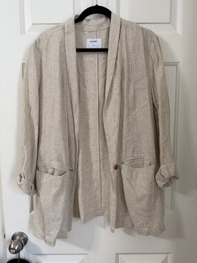 Old Navy Light Sand Colored Linen Unlined Single Button Womens Blazer